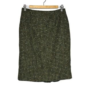 Carlisle Boucle Check Wool Blend Pencil Skirt Green Black Midi, size 6